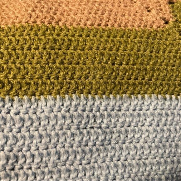 Handmade afghan lap throw crochet blanket, 33X40, brown, blue, green, pink - Picture 2 of 4